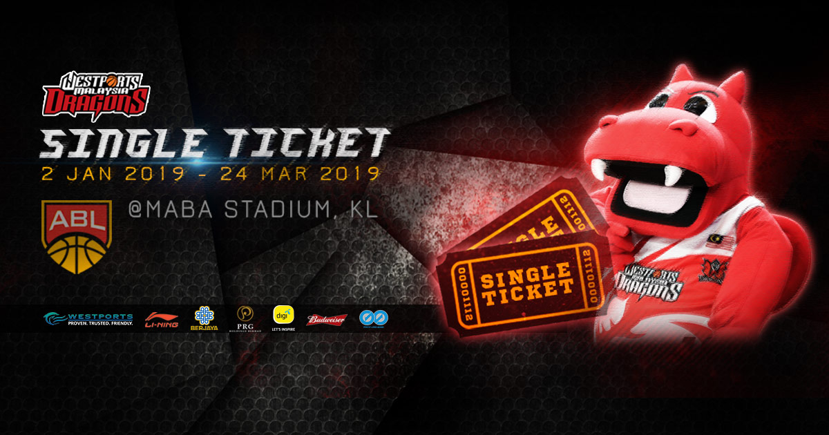 Asean Basketball League 2018/2019 Wesports Malaysia Dragons Single Tickets Ticket 