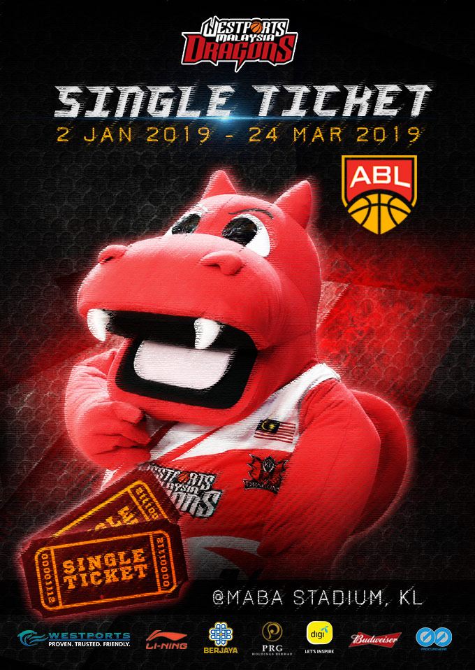 Asean Basketball League 2018/2019 Wesports Malaysia Dragons Single Tickets